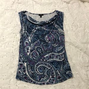 Floral, blue, white, and purple sleeveless top